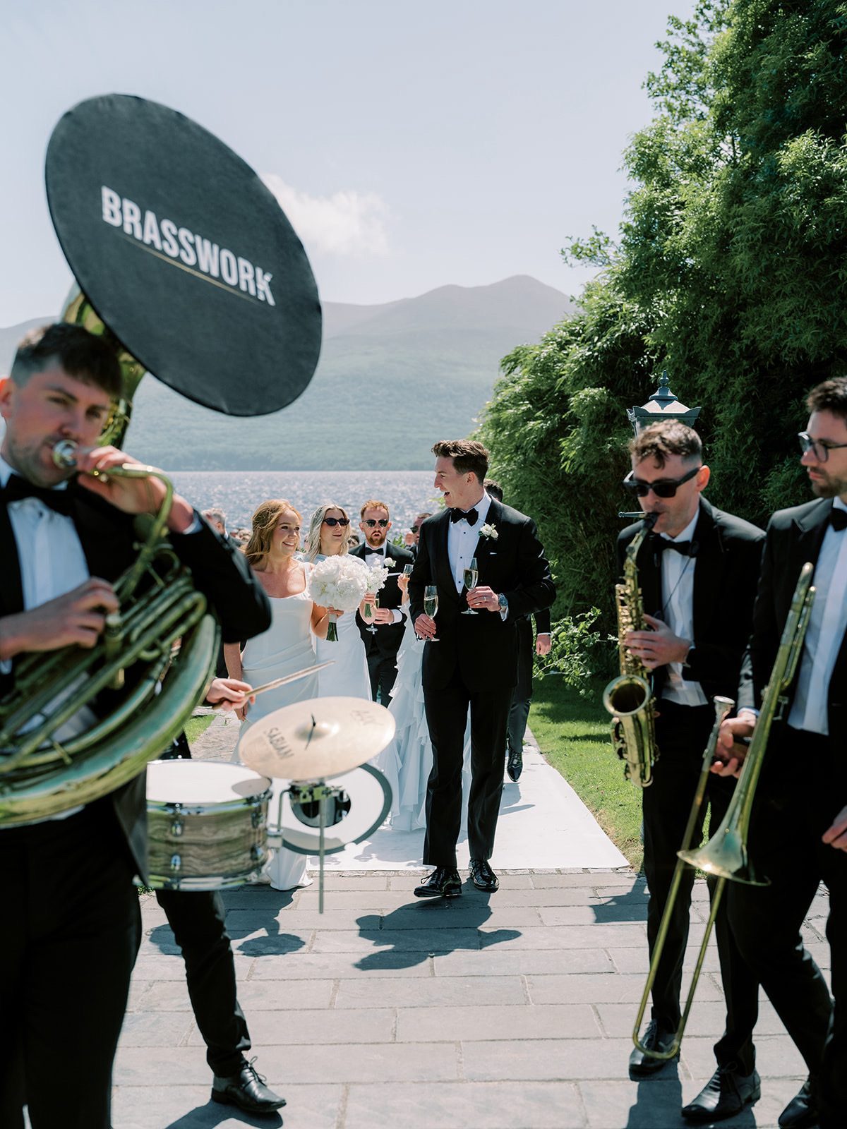 Brasswork playing a wedding drinks reception at a lakeside venue